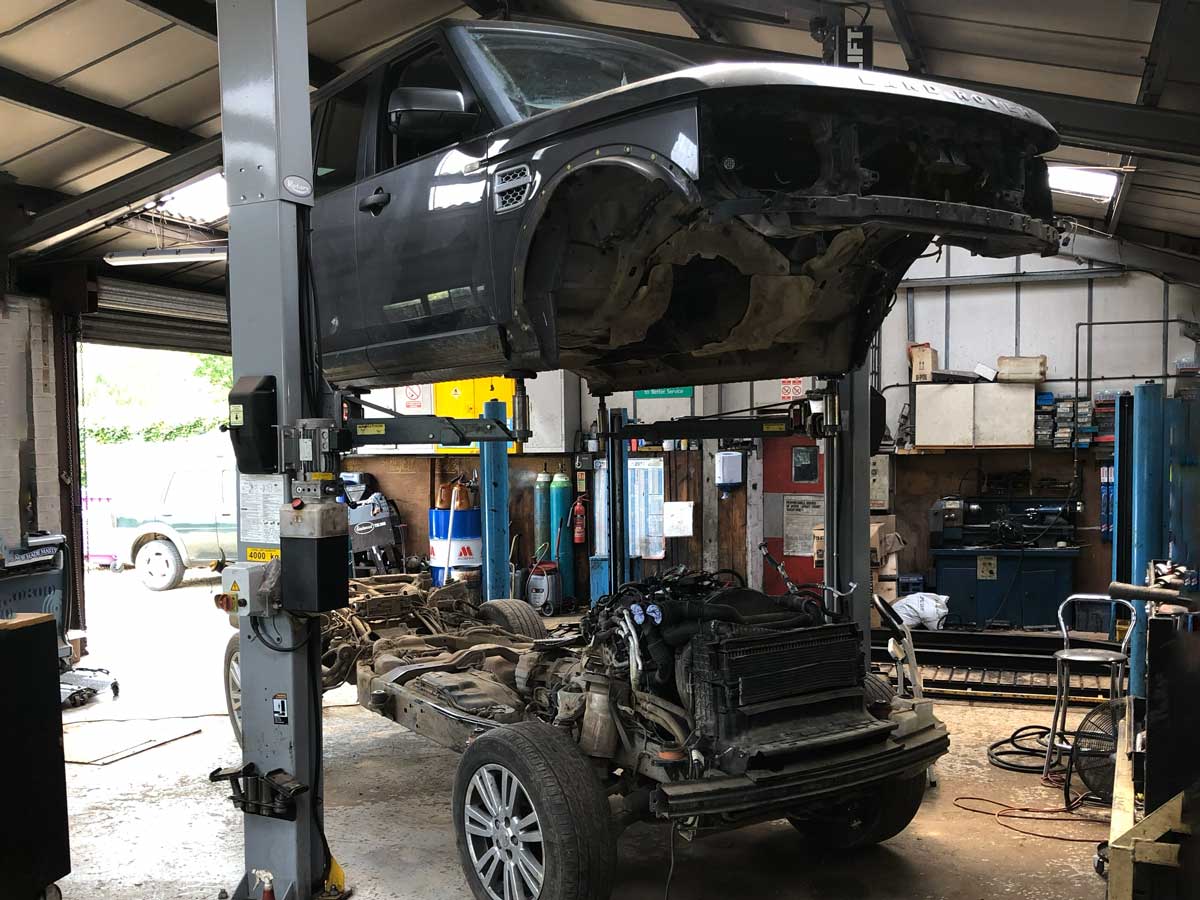 Land Rover with chassis removed